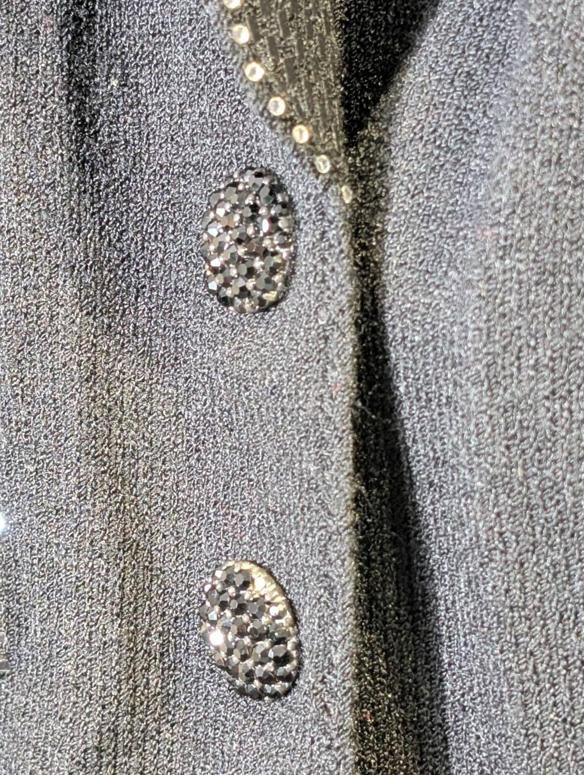 Toula Vintage Black Knit Cardigan Jacket with Sequin and Rhinestone Trim Size 4 - Image 4