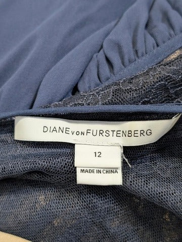 Diane von Furstenberg Sleeveless Lace and Chiffon Dress Navy Blue Size 12 - Image 2