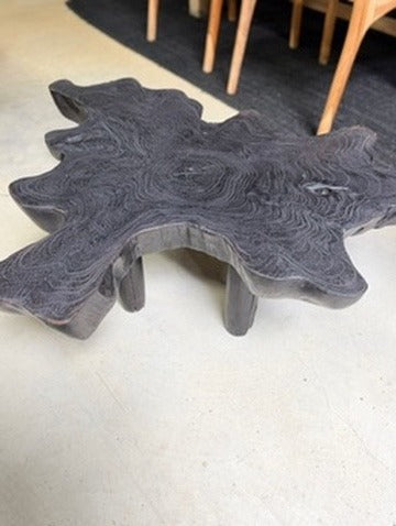 Handcrafted Live Edge Teak Coffee Table Black Stained 98cm - Image 8