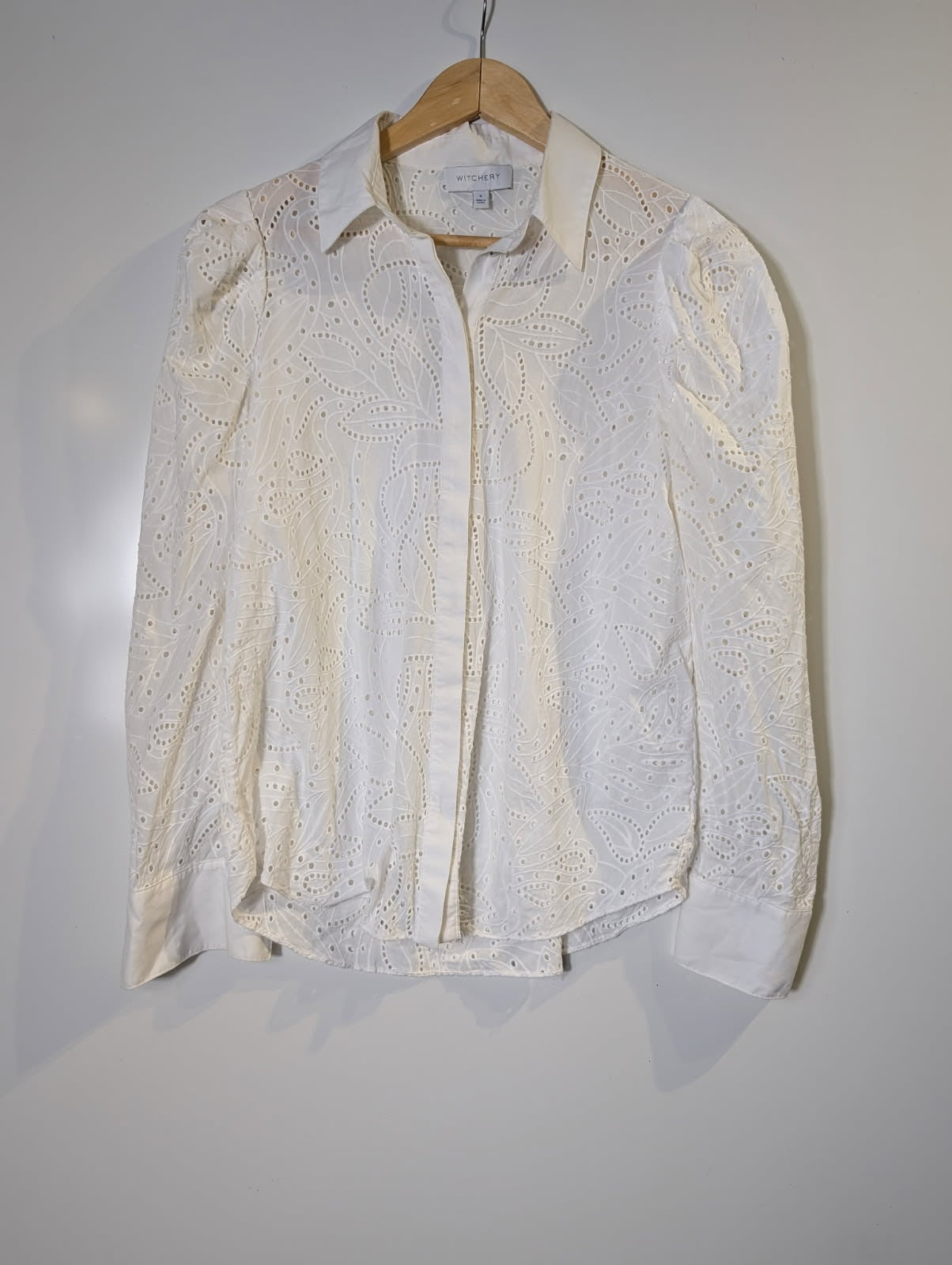 Witchery Broderie Anglaise Button-Down Shirt White Women's Size 8 - Image 8