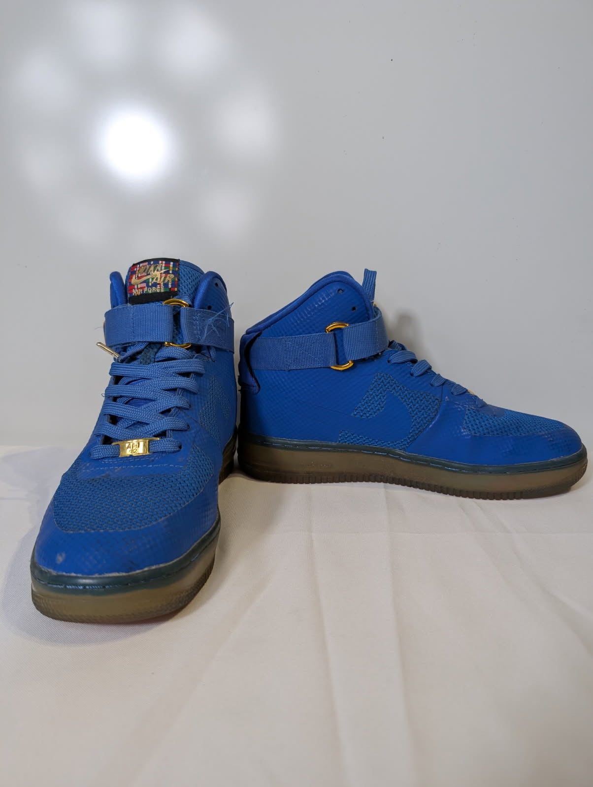 Nike Air Force 1 High - Blue Textured Gold Accents US 8 - Image 8