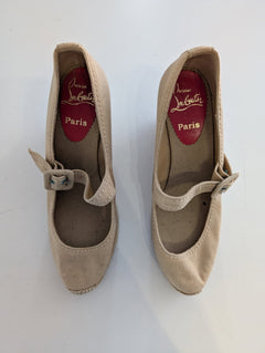 Christian Louboutin Canvas Wedge Espadrilles - Beige Mary Jane Heels - Image 8