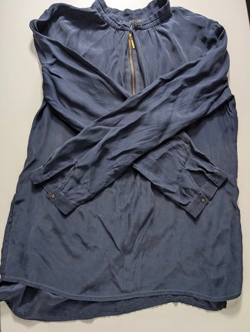 Massimo Dutti 100% Silk Zip-Front Blouse - Navy Blue - Image 8