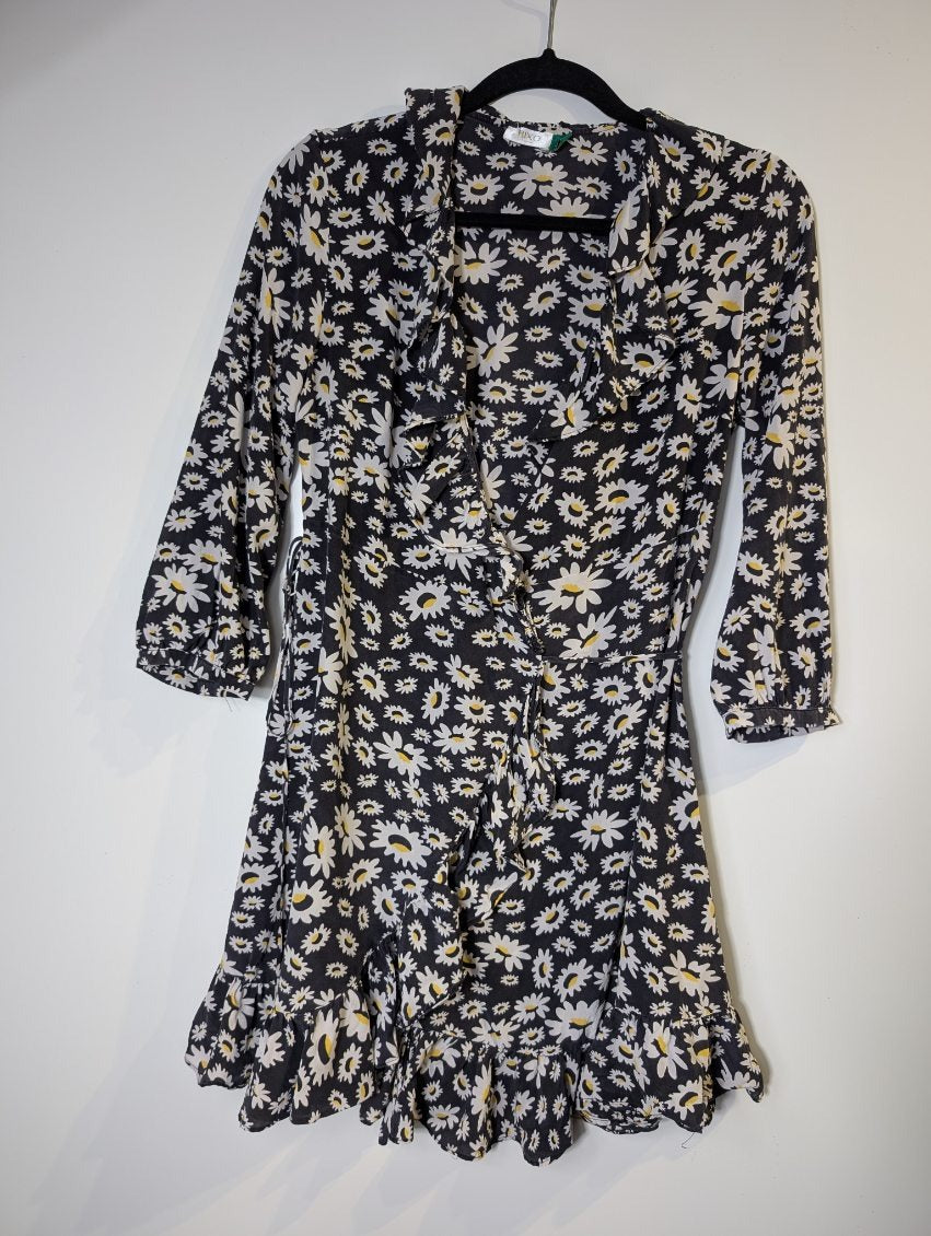 Rixo London Daisy Print Silk Ruffle Wrap Dress Women's Small - Image 8
