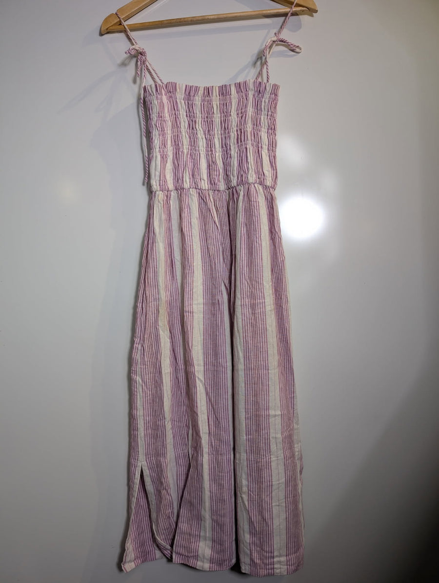 Elka Collective Striped Smocked Midi Dress Pink & White AU 10 - Image 8