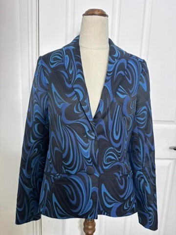 Charlie Brown Blue and Black Swirl Print Blazer - Size 10 - Image 8