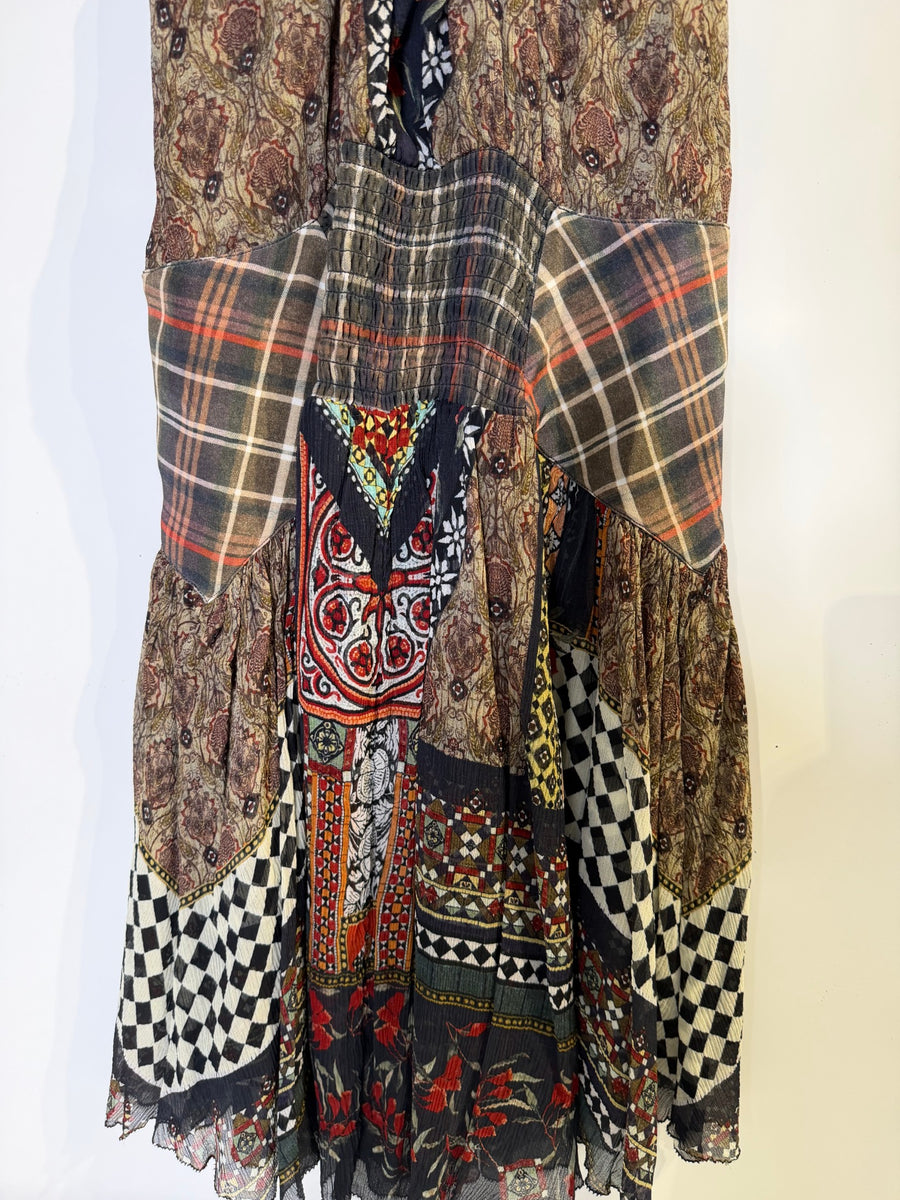 Camilla Silk Patchwork Mini Dress Vibrant Bohemian Print Size XS - Image 8