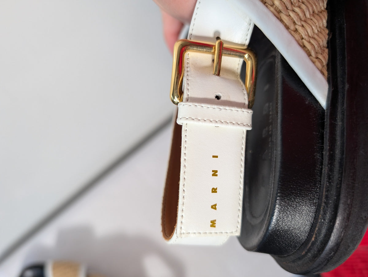 Marni Raffia and Leather Slingback Sandals Beige and White - Image 8