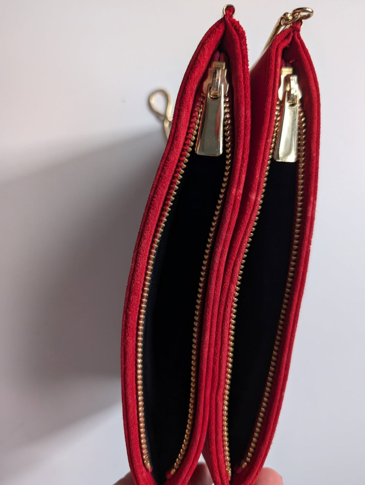 Reiss London Suede Clutch Bag Red with Gold Tone Chain Strap - Image 8