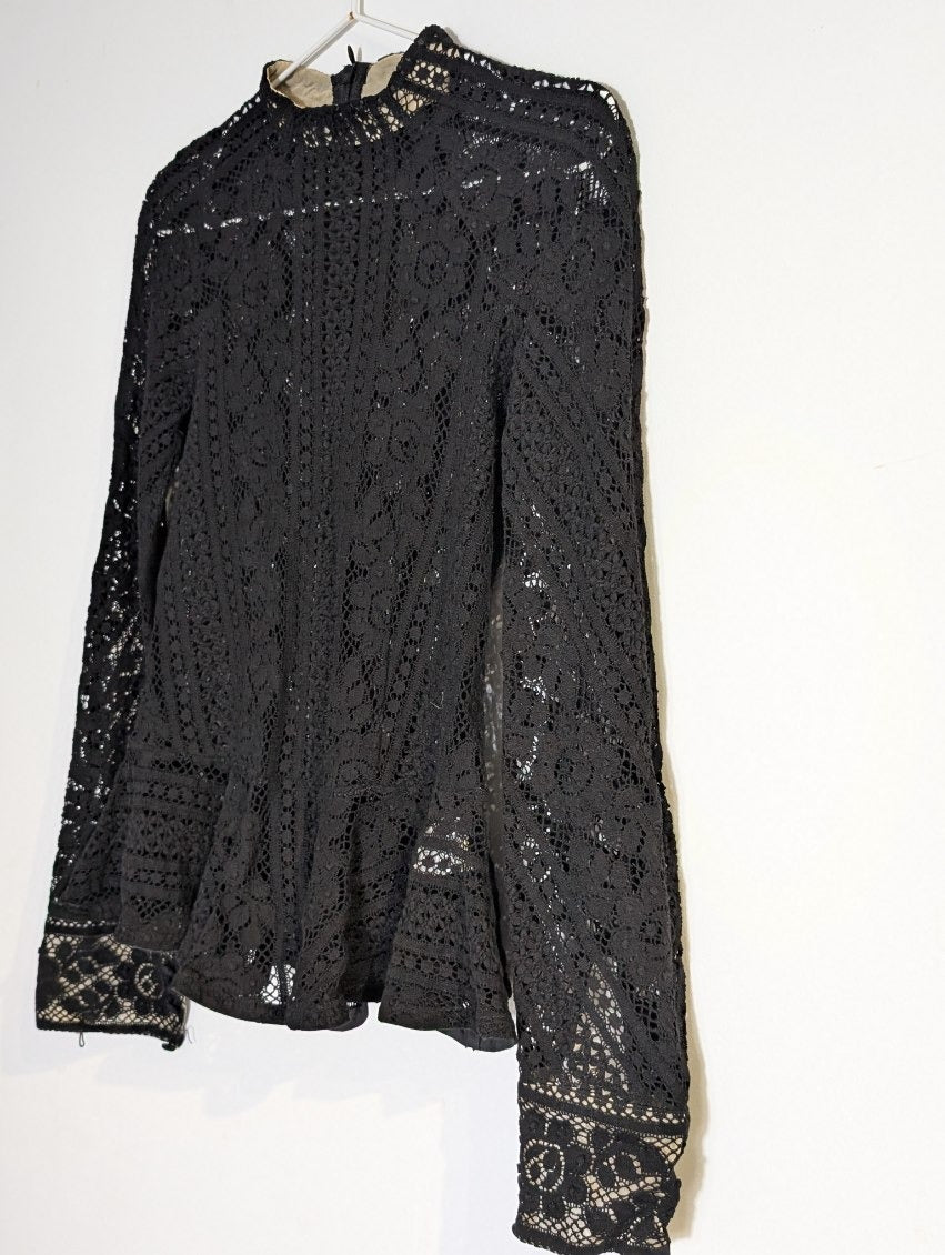 Lover Vintage Black Lace Peplum Blouse - Women's AU 6 - Image 8