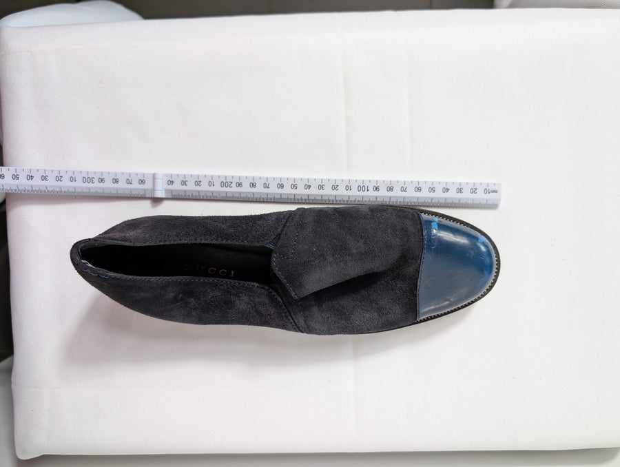 Carucci Roma Suede and Patent Leather Cap-Toe Loafers Black Blue EU 38 - Image 8