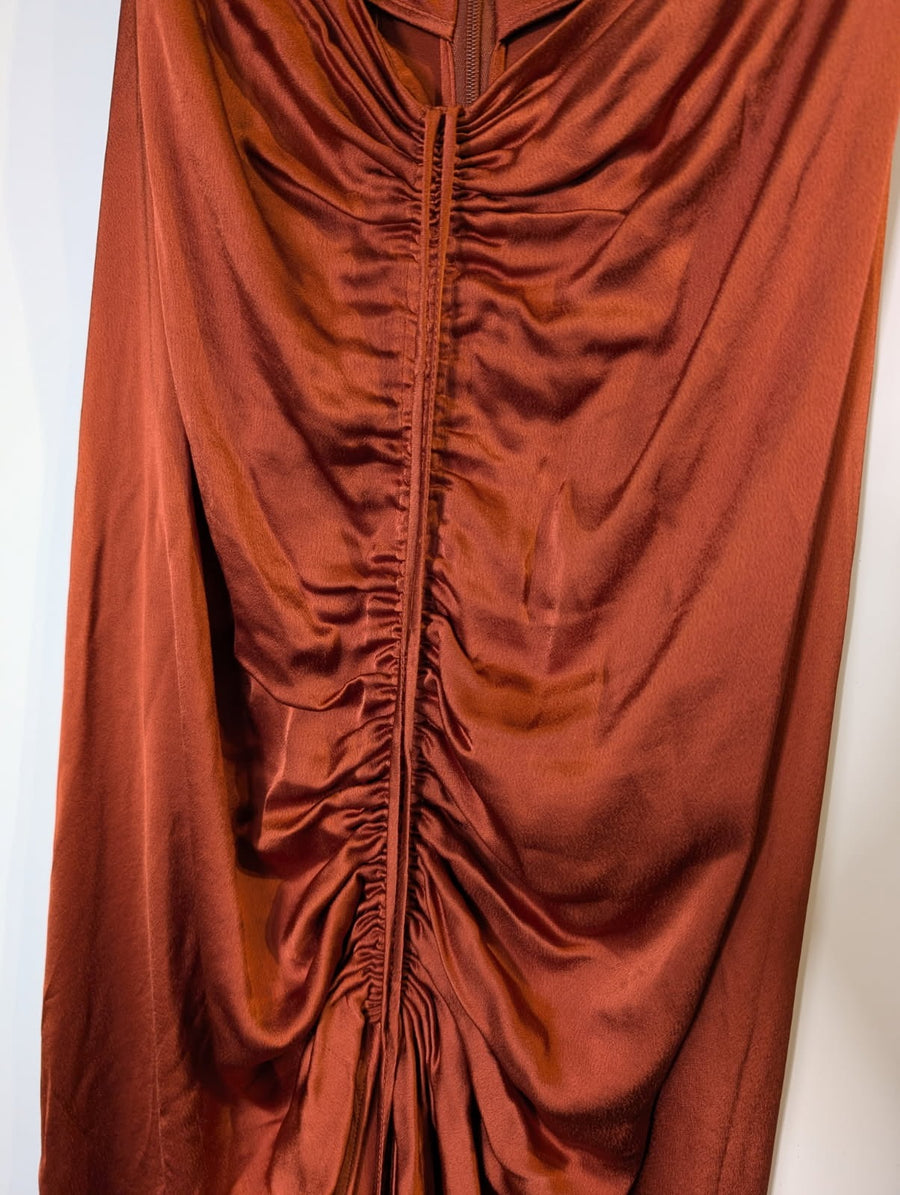Dion Lee Satin Midi Skirt Rust Copper Ruched Detail AUS 6 - Image 8