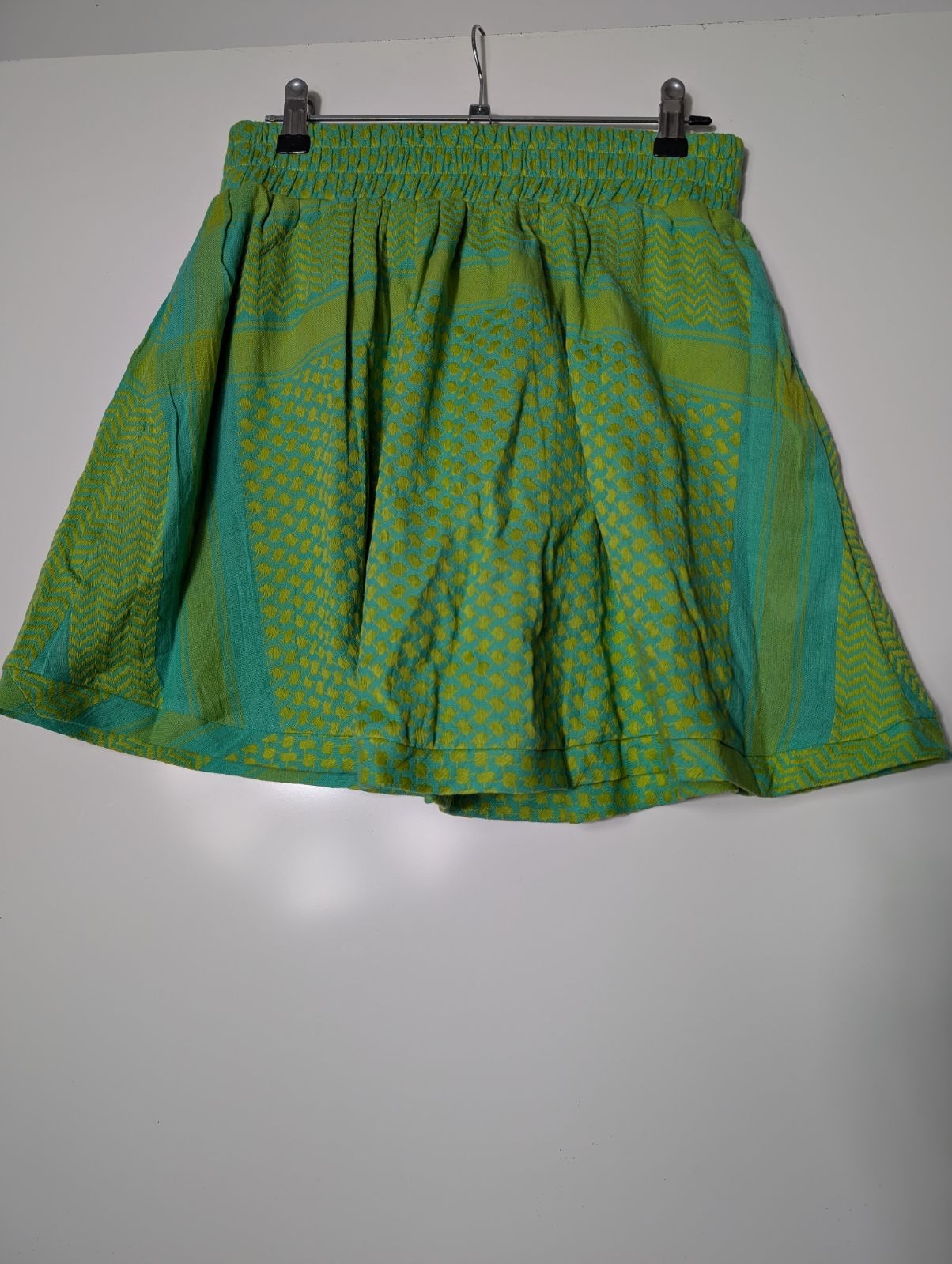 Cecilie Copenhagen Keffiyeh Print Elastic Waist Mini Skirt - Green/Blue Size S - Image 8