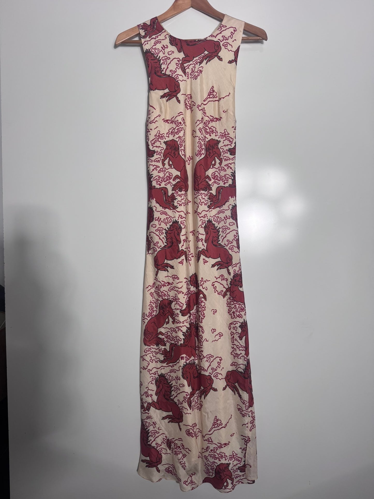 Alix Of Bohemia Silk Dress - Cream & Red Horse Print Size S - Image 8