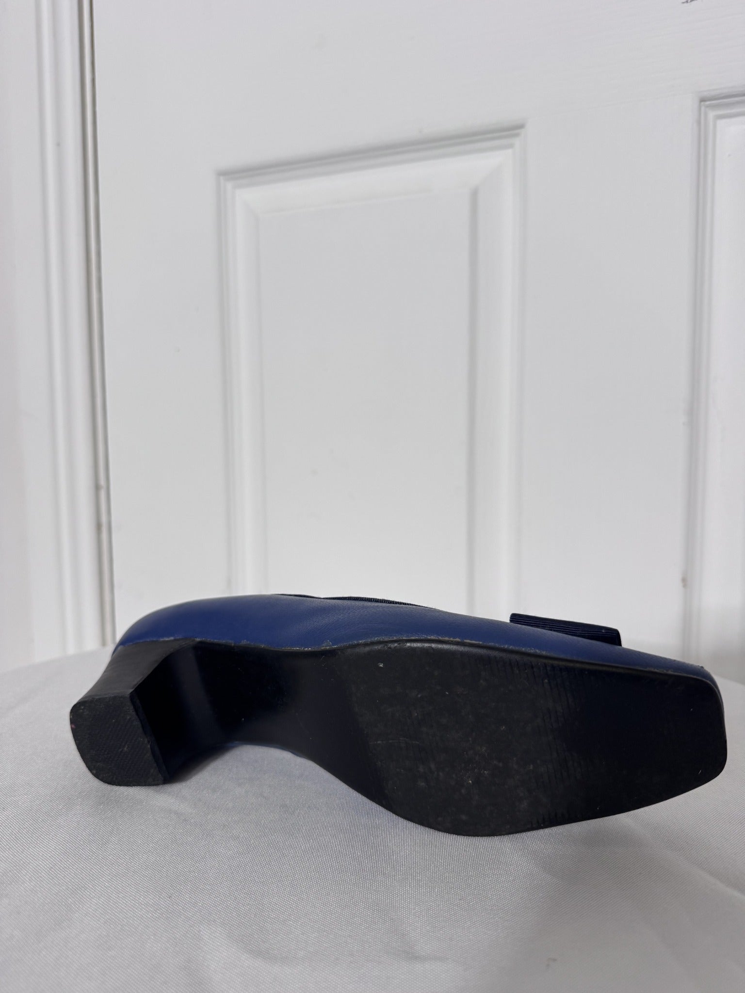 Aigner Blue Leather Block Heel Pumps - Logo Buckle Detail - Image 8
