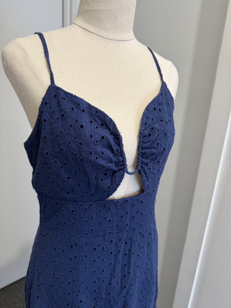 Fashion Union Navy Blue Eyelet Cut-Out Midi Dress - UK 10 - Image 8