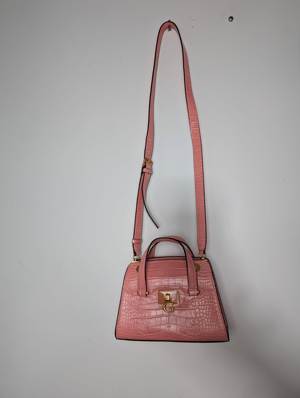 Guess Pink Croc-Embossed Satchel Crossbody Bag - Image 8