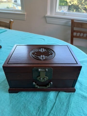 Vintage Chinese Rosewood Jewelry Box Shou Symbol Brass Hardware - Image 8