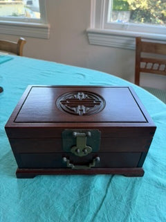 Vintage Chinese Rosewood Jewelry Box Shou Symbol Brass Hardware - Image 8