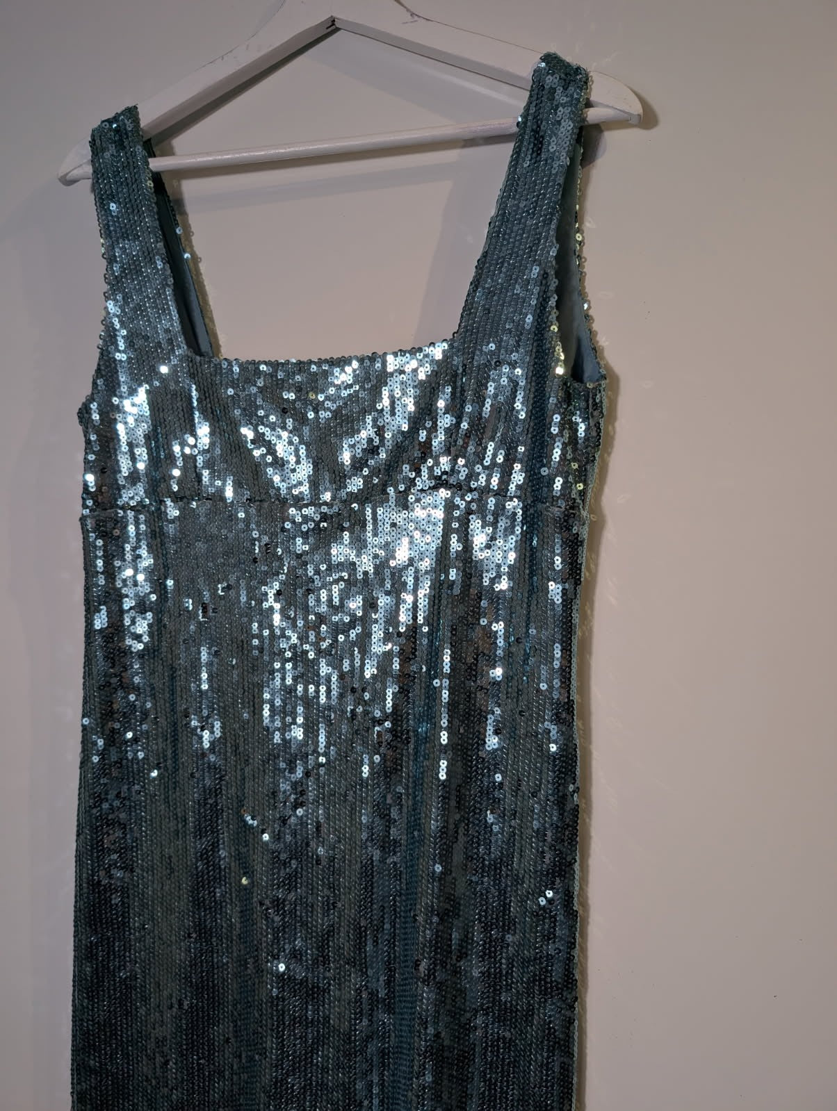 Alexachung Sequin Mini Dress Blue Square Neck UK 10 - Image 2
