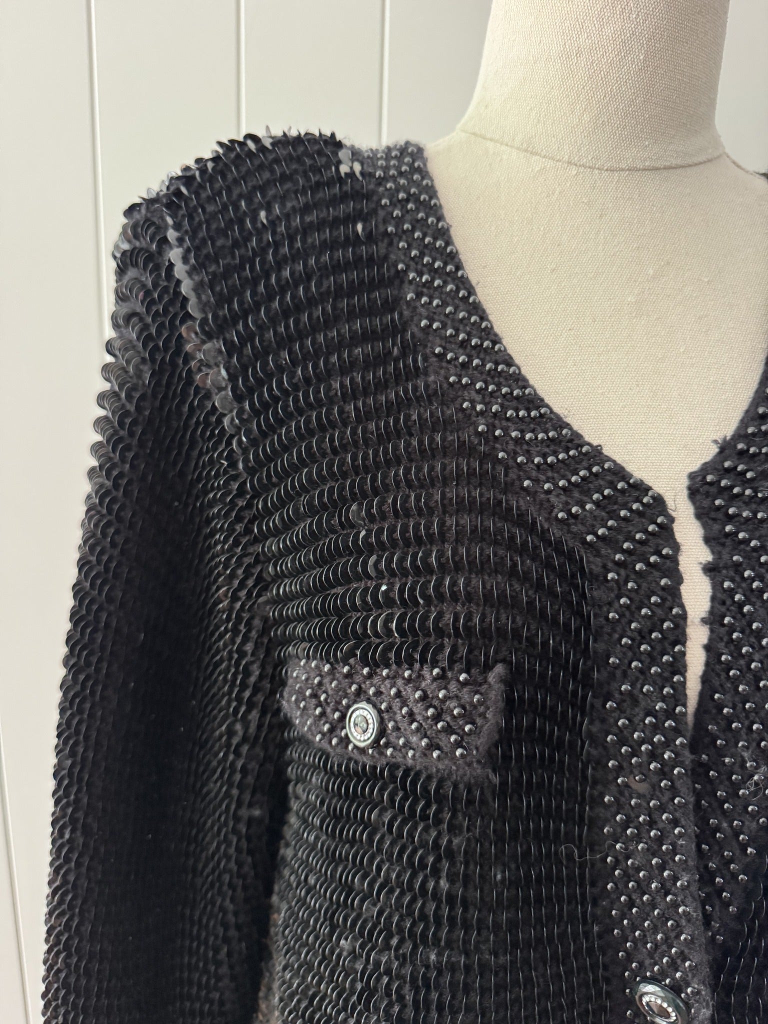 Champaign Vintage Black Sequin Cardigan Jacket - Embellished Knit - Image 8
