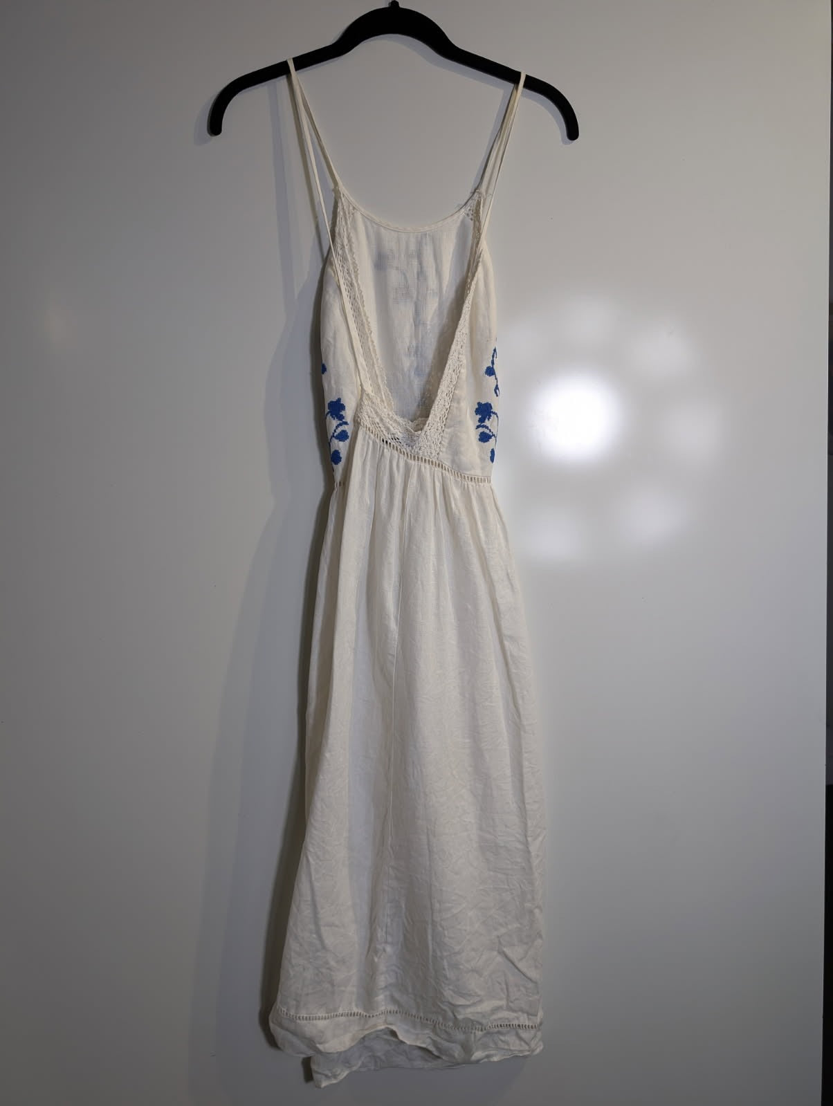 Zara Woman Embroidered Linen Blend Sundress White & Blue Floral Size S - Image 8