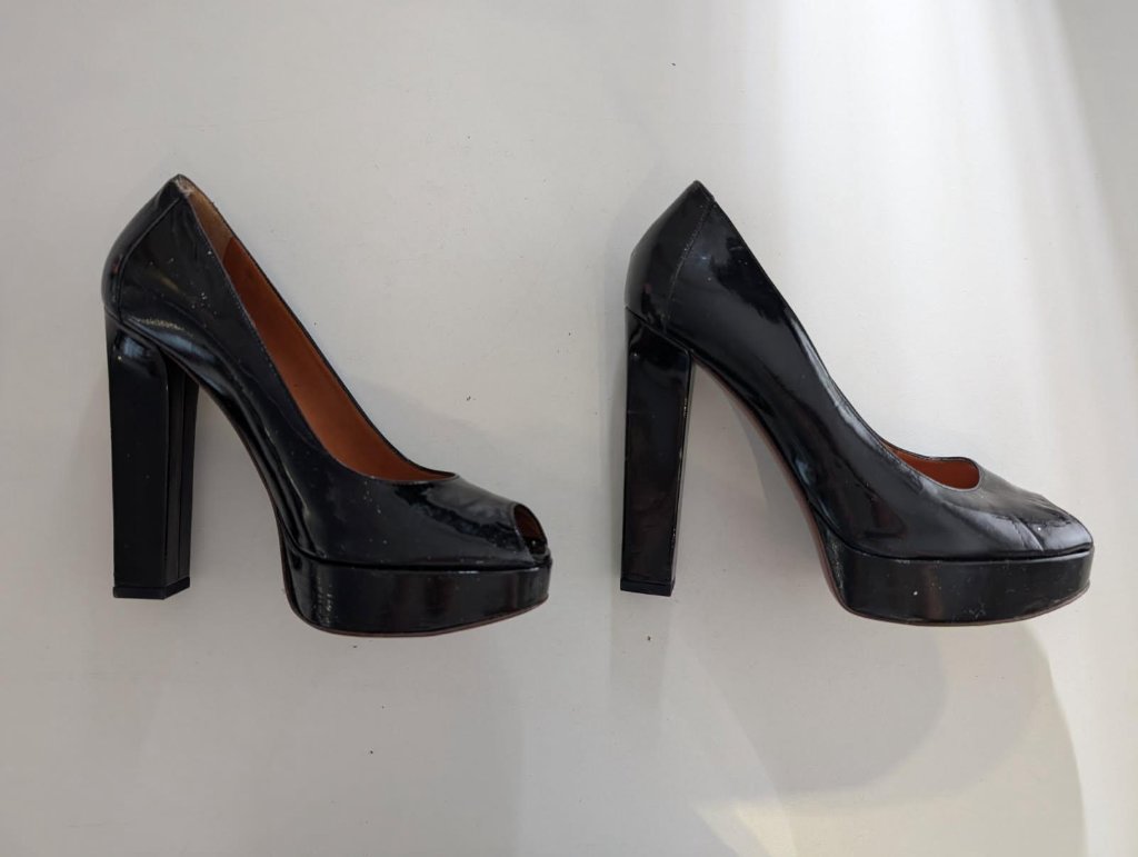 Lanvin Patent Leather Platform Peep Toe Pumps - Black Size 39 - Image 4