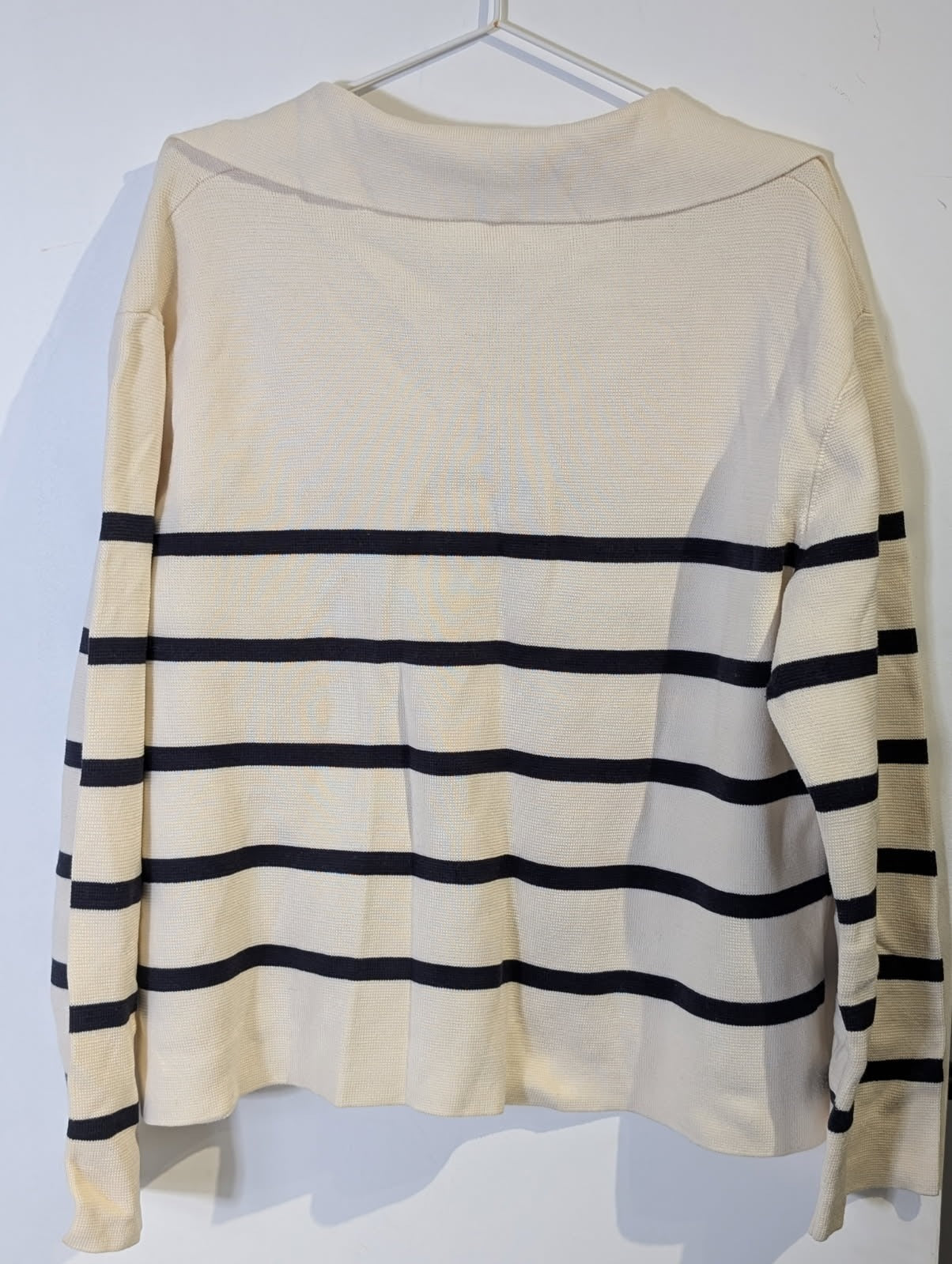 Assembly Label Striped Boat Neck Sweater - Cream & Navy Cotton - Image 8