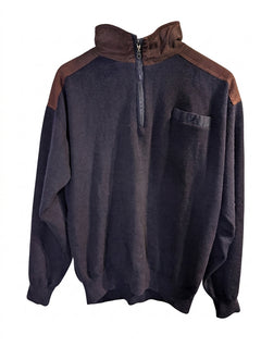 Sovrano Vintage Quarter-Zip Knit Sweater - Pure New Wool with Suede Patches - Image 1