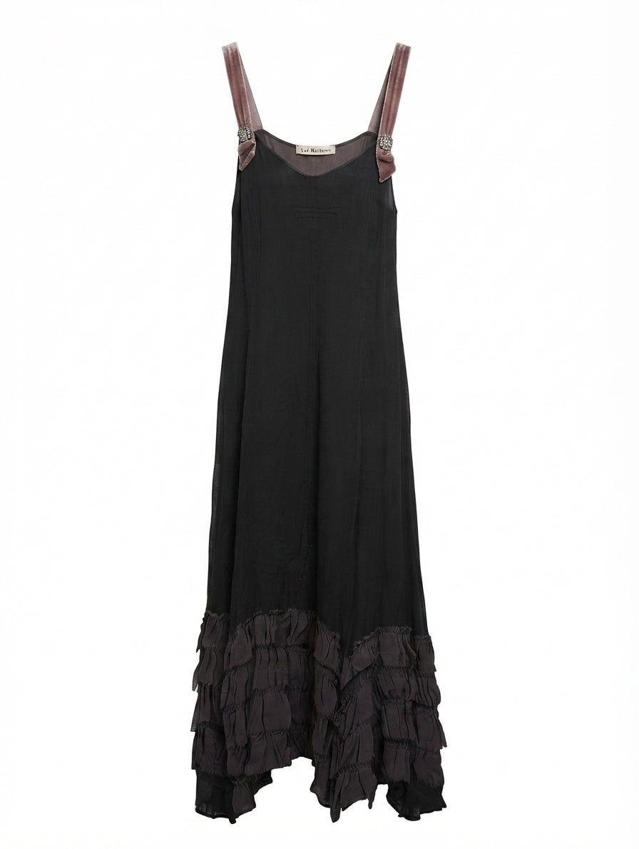 Lee Mathews Silk Chiffon Ruffle Hem Slip Dress Black Size 1 - Image 1
