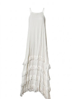 Unbranded White Tiered Fringe Maxi Dress Sleeveless - Image 1