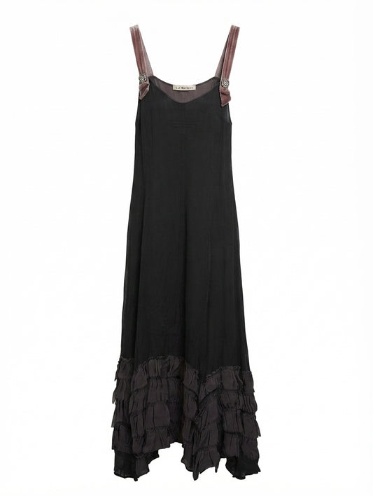Lee Mathews Silk Chiffon Ruffle Hem Slip Dress Black Size 1 - Image 1