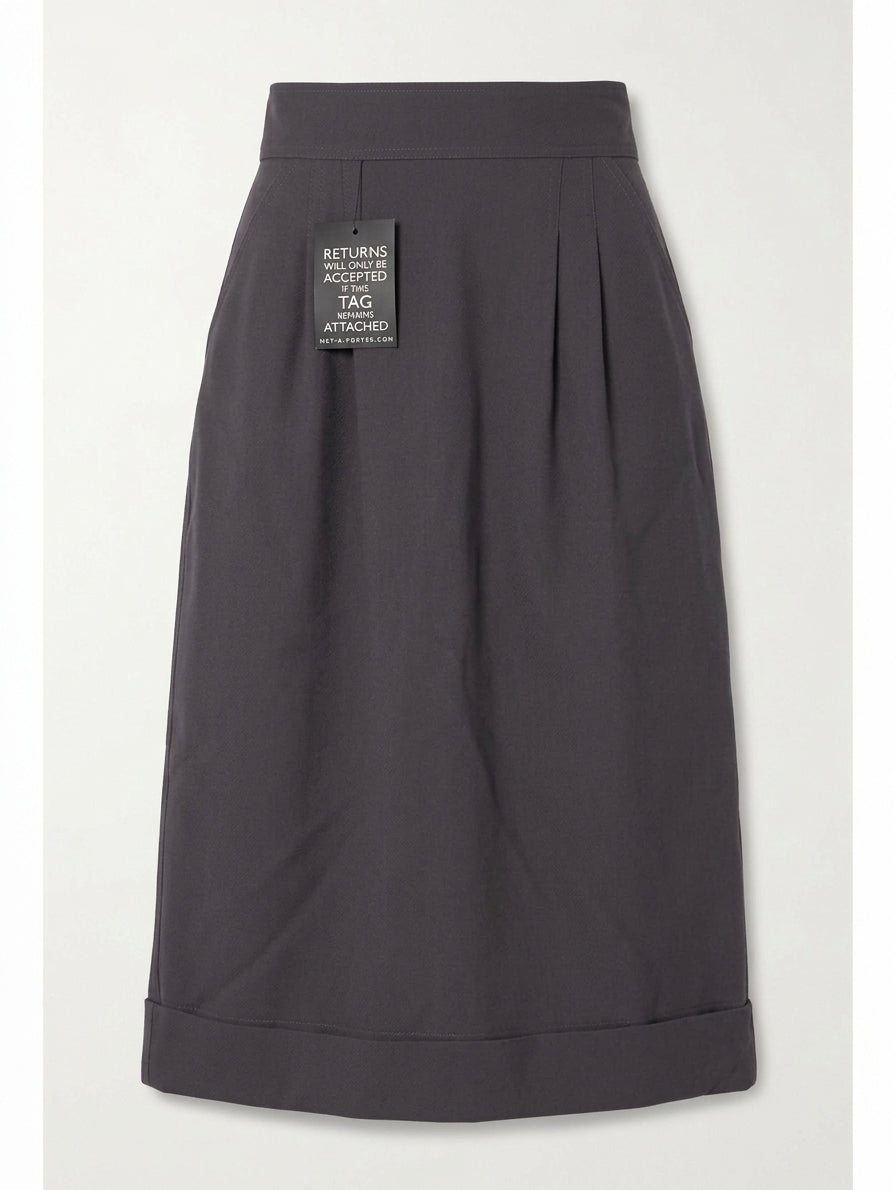 Fendi High-Waisted Midi Skirt - Dark Grey Wool Size 40 - Image 1