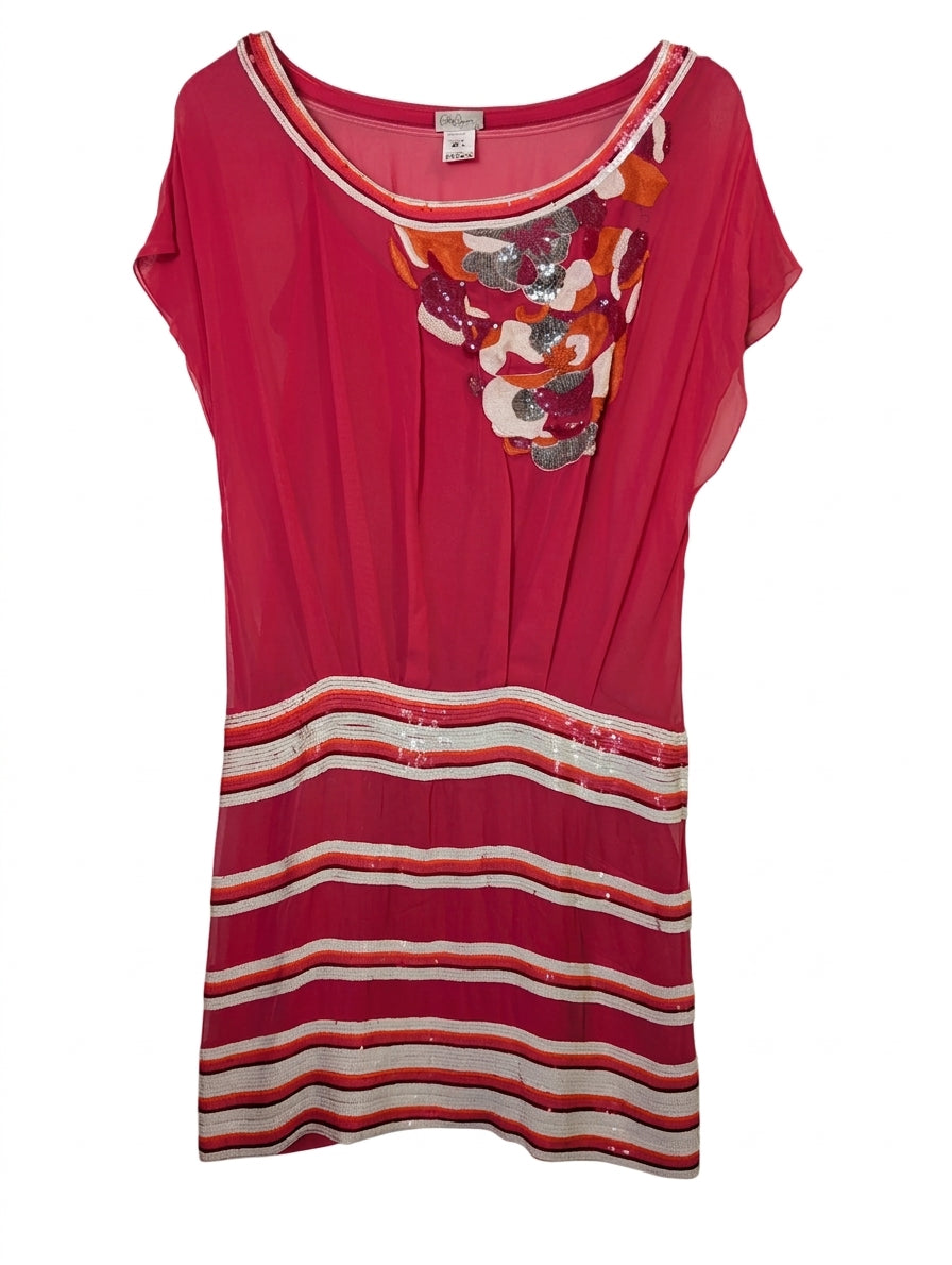 Collette Dinnigan Pink Chiffon Sequin Embellished Dress - Size XS - Image 1
