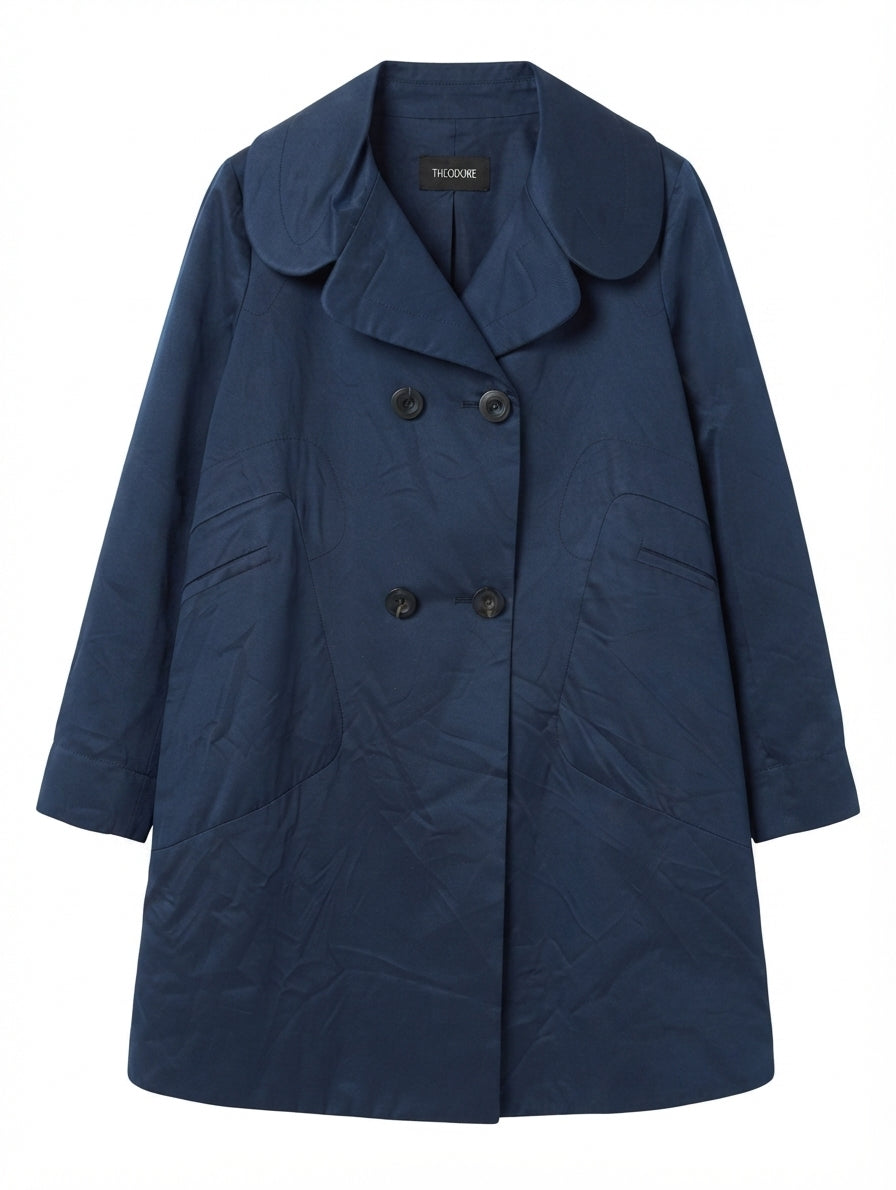 Scanlan & Theodore Double-Breasted Trench Coat Navy Blue