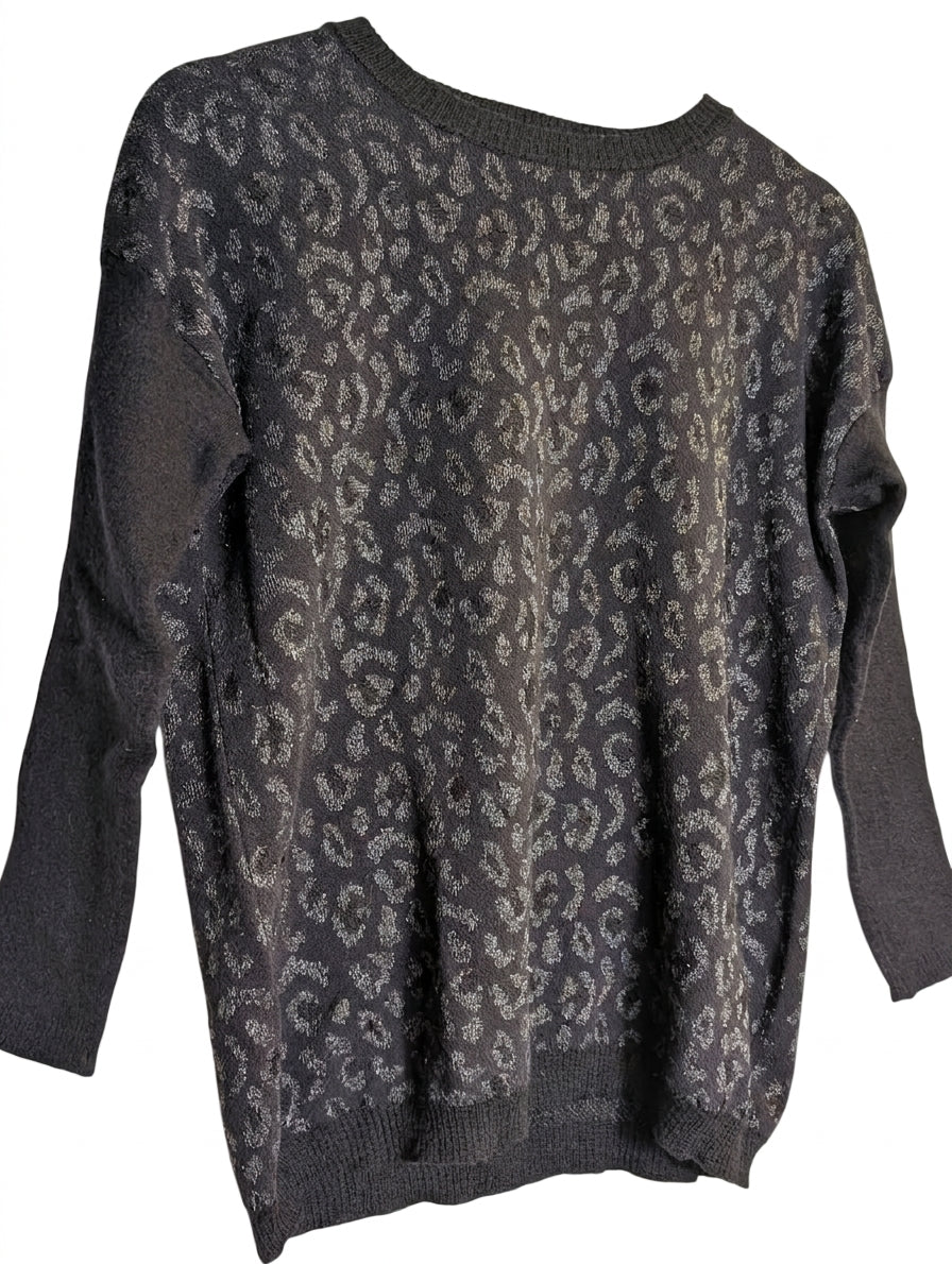 The Kooples Metallic Leopard Print Sweater Black Silver Size M - Image 1