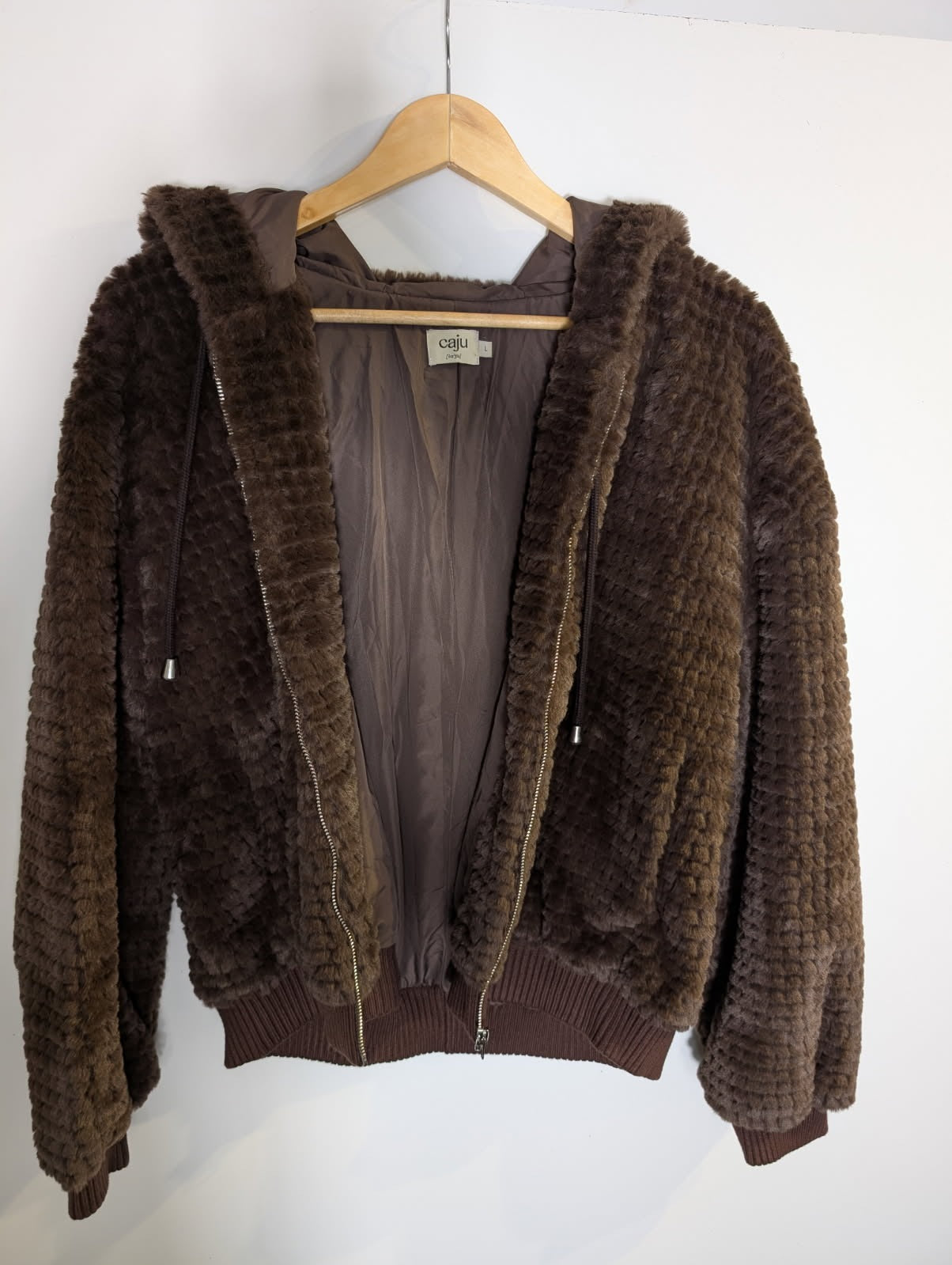 Caju Brown Faux Fur Zip-Up Hoodie - Women's Size Large - Image 8
