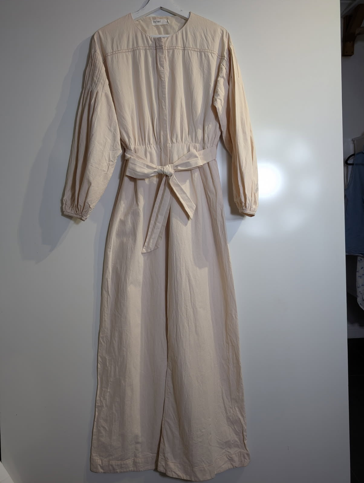 The Fated Long Sleeve Midi Dress Beige With Waist Tie - Image 8