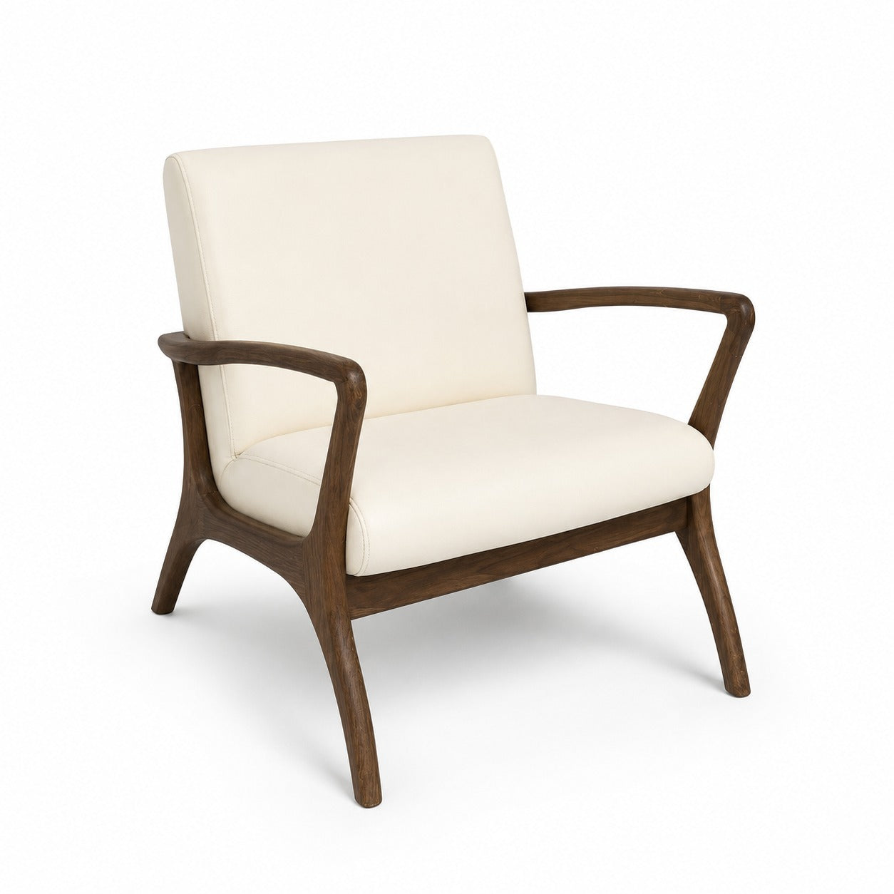 Coco Republic Mid-Century Modern Style Accent Chair - Cream Vegan Leather - Image 1