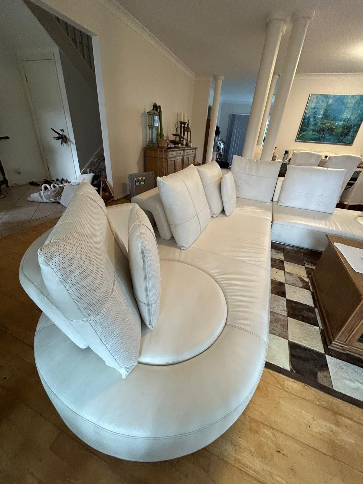Domino-Style Curved White Leather Modular Sectional Sofa - Image 9