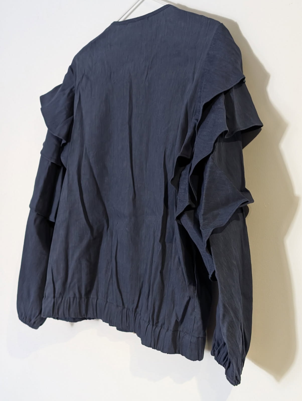 Veronika Maine Navy Blue Ruffle Zip-Up Jacket - Women's Size 8 - Image 4