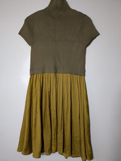 Anthropologie Ribbed Knit Mock Neck Combo Dress Olive and Mustard Women's Size L - Image 4