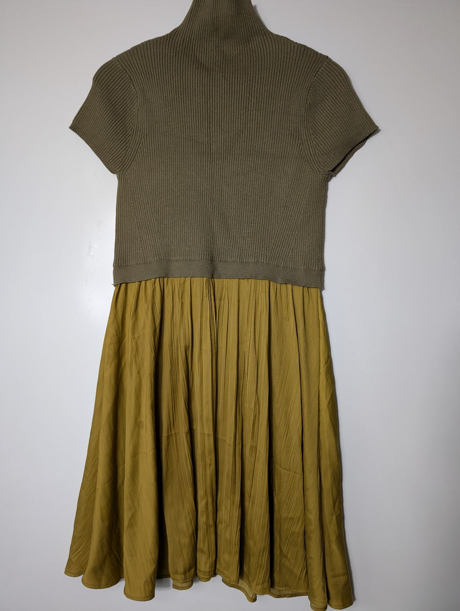 Anthropologie Ribbed Knit Mock Neck Combo Dress Olive and Mustard Women's Size L - Image 4