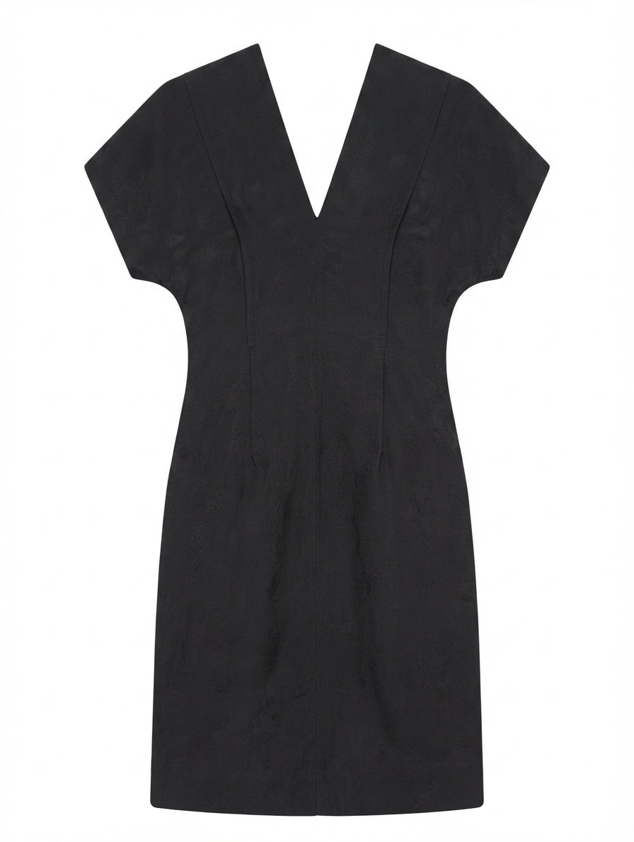 Bassike V-Neck Textured Shift Dress Black Size 0
