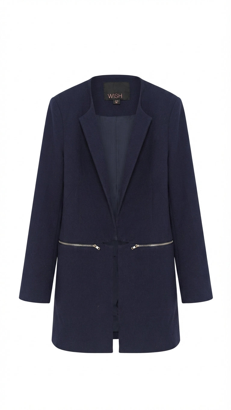 Wish The Label Navy Blue Zipper Detail Blazer Jacket AU 12 - Image 1