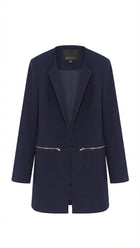 Wish The Label Navy Blue Zipper Detail Blazer Jacket AU 12 - Image 1
