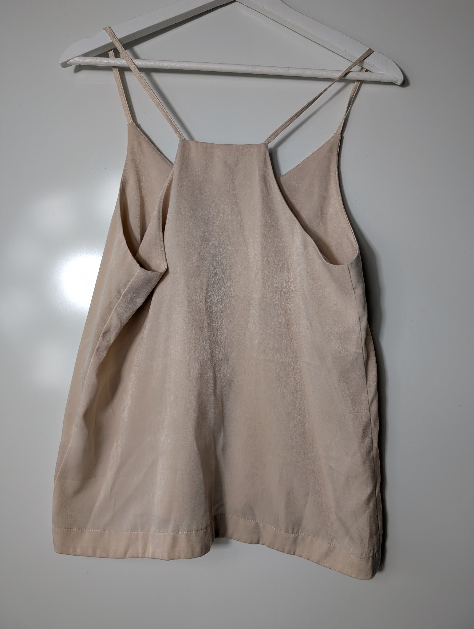 LUCA Satin Spaghetti Strap Cami Tank Top Beige Size M - Image 4