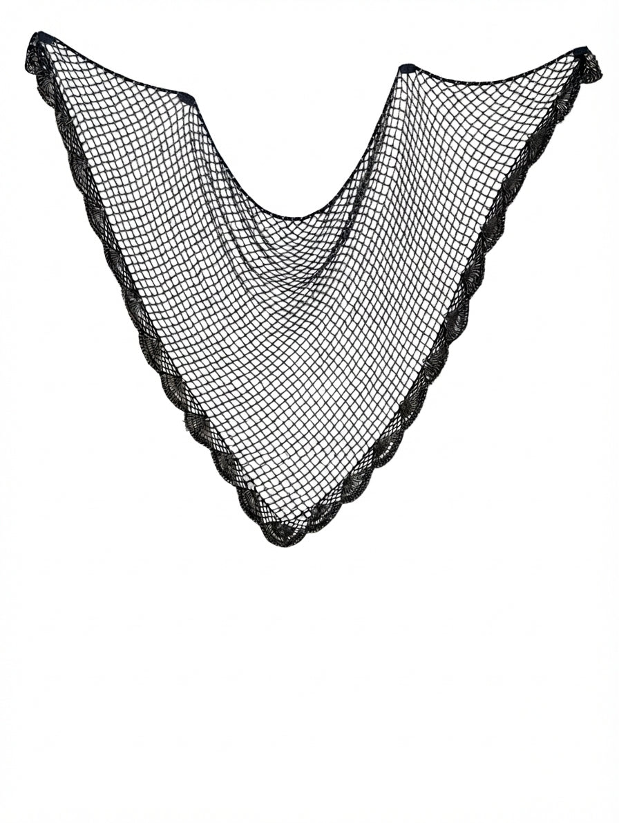 Vintage Black Beaded Crochet Triangle Shawl Wrap - Image 1