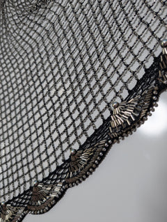 Vintage Black Beaded Crochet Triangle Shawl Wrap - Image 2