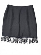 Trent Nathan Wool Blend Mini Skirt Black Fringed Hem Size 12 - Image 1